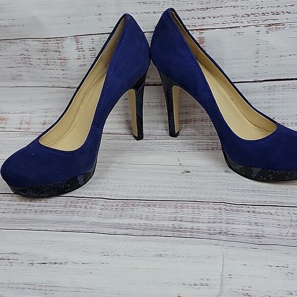Calvin Klein Blue Suede Snakeskin Round Toe Kendall Platform 5 in Heels Size 8.5 - Picture 6 of 15